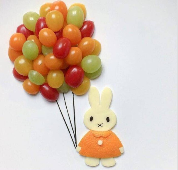 簡單漂亮的幼兒水果拼盤圖片，最可愛的竟然是一只黑貓